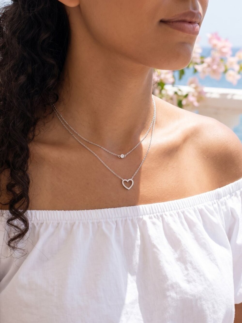 Womens Layered Heart Necklace Moissanite 925 Sterling Silver 18 Inch GRA VVS1